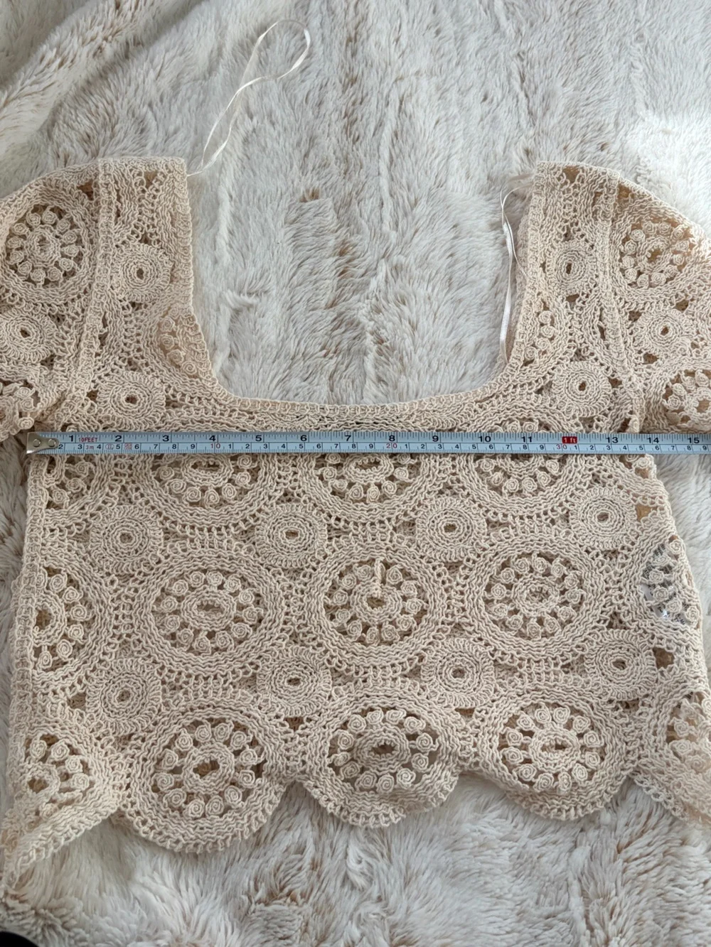 🤍 Zara Bohemian Embroidered Coastal Cowgirl Cottagecore Crochet Crop Top Size S - Picture 10 of 12
